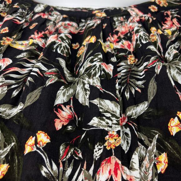 Style & Co Black Tropical Printed Flowy Pull On Midi Hi-Lo Layered Skirt L - Picture 6 of 13